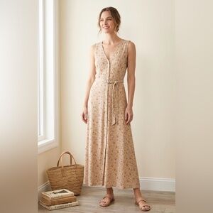 Vintage 90’s MAX STUDIO floral long button down sleeveless dress with belt